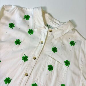 Quacker Factory St Patrick's Day Long Sleeve Button Up Women's 1X  Embroidered